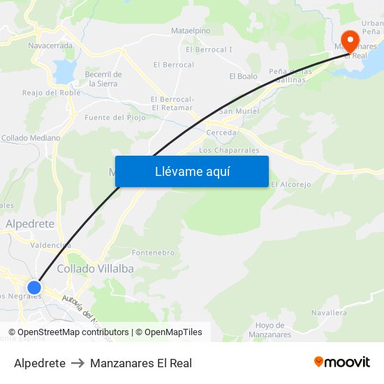 Alpedrete to Manzanares El Real map