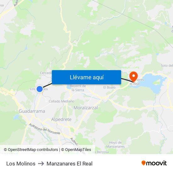 Los Molinos to Manzanares El Real map
