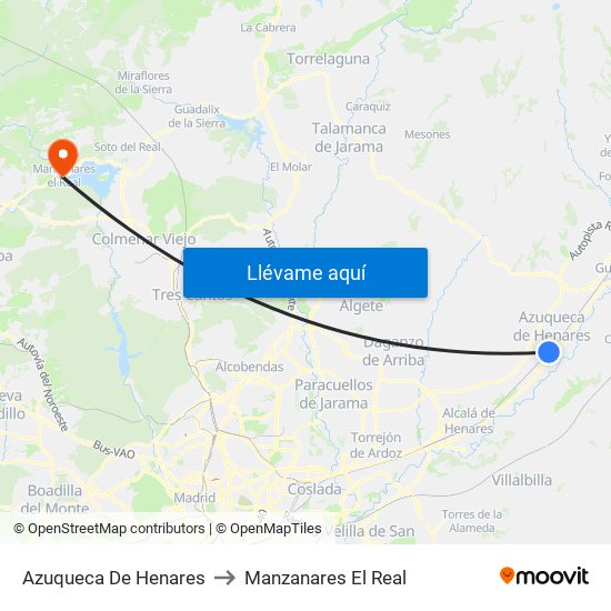 Azuqueca De Henares to Manzanares El Real map