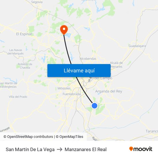 San Martín De La Vega to Manzanares El Real map