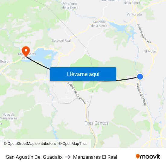 San Agustín Del Guadalix to Manzanares El Real map