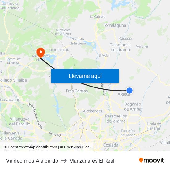 Valdeolmos-Alalpardo to Manzanares El Real map