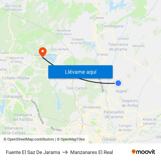 Fuente El Saz De Jarama to Manzanares El Real map