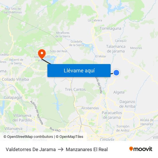 Valdetorres De Jarama to Manzanares El Real map