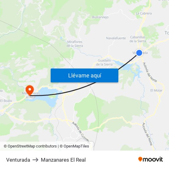 Venturada to Manzanares El Real map