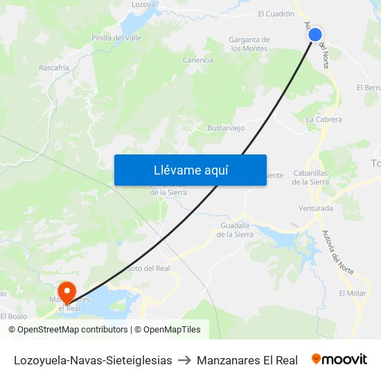 Lozoyuela-Navas-Sieteiglesias to Manzanares El Real map