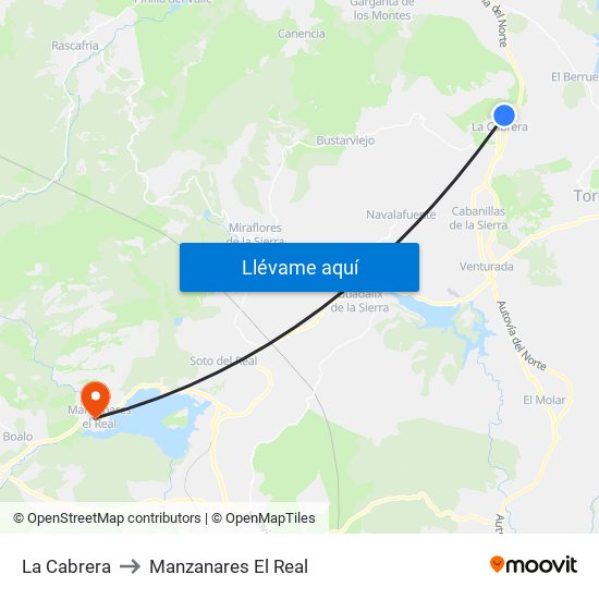La Cabrera to Manzanares El Real map