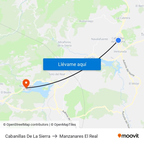 Cabanillas De La Sierra to Manzanares El Real map