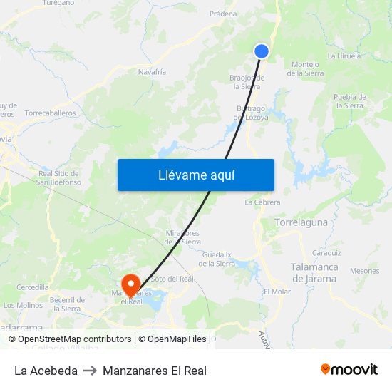 La Acebeda to Manzanares El Real map