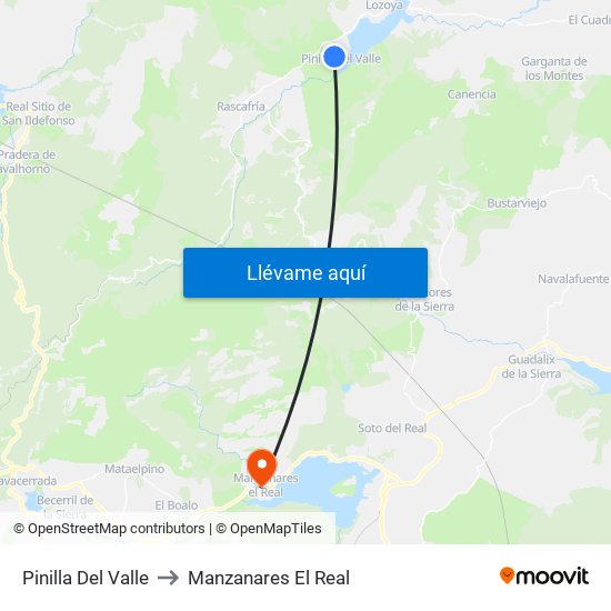 Pinilla Del Valle to Manzanares El Real map
