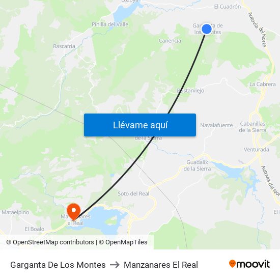 Garganta De Los Montes to Manzanares El Real map
