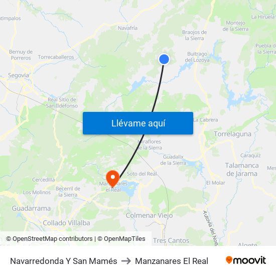 Navarredonda Y San Mamés to Manzanares El Real map