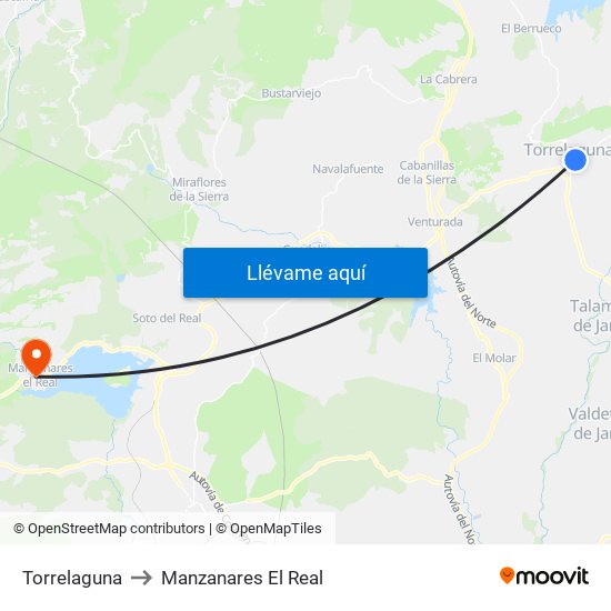Torrelaguna to Manzanares El Real map
