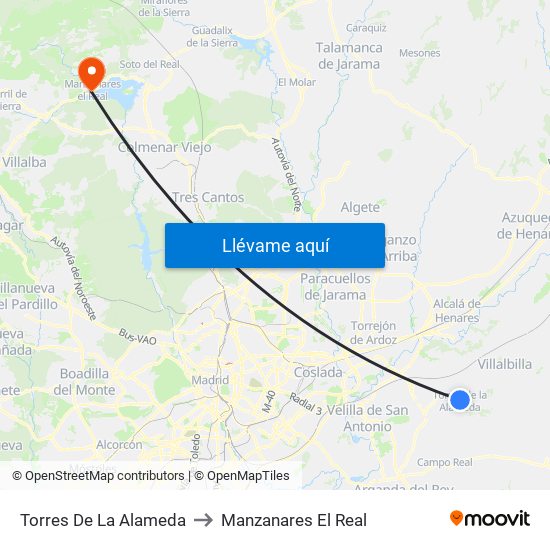 Torres De La Alameda to Manzanares El Real map