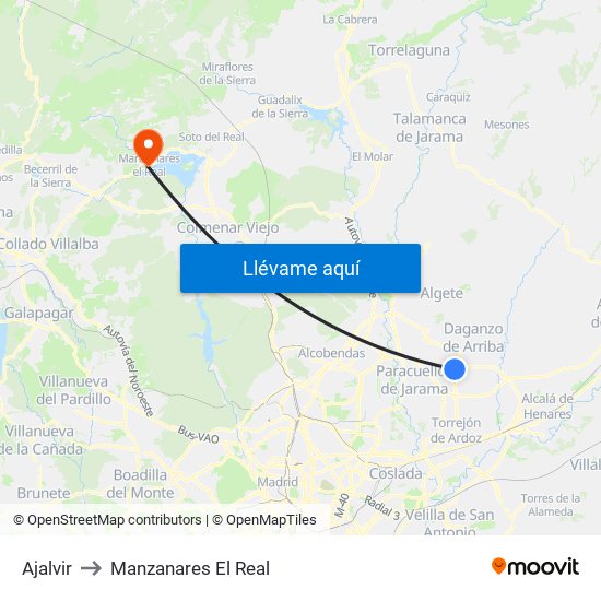 Ajalvir to Manzanares El Real map