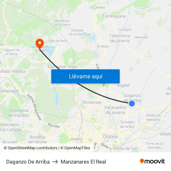 Daganzo De Arriba to Manzanares El Real map