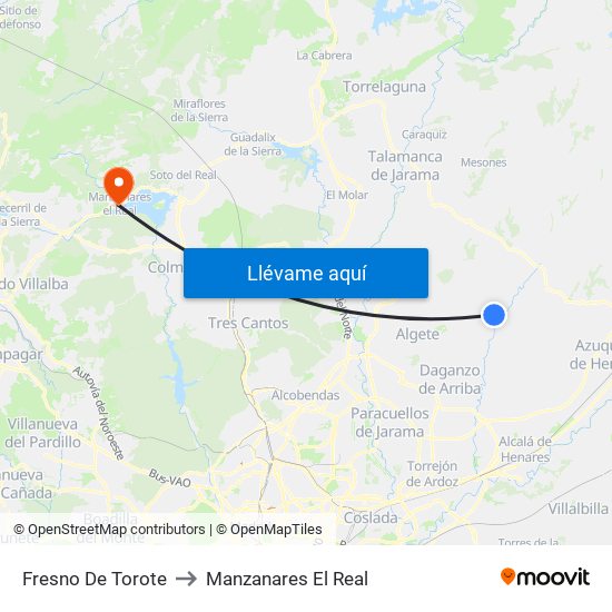 Fresno De Torote to Manzanares El Real map