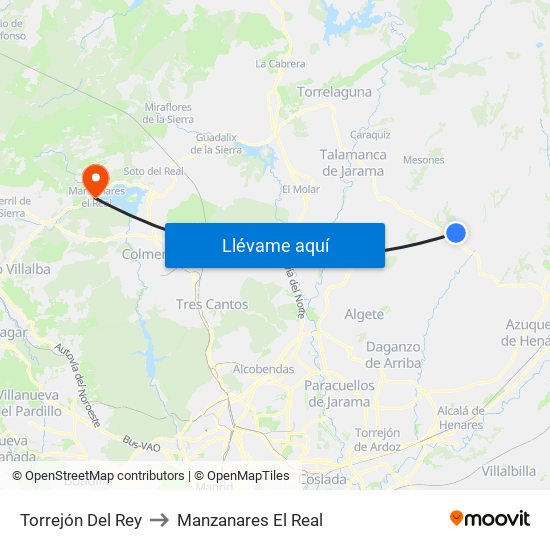 Torrejón Del Rey to Manzanares El Real map