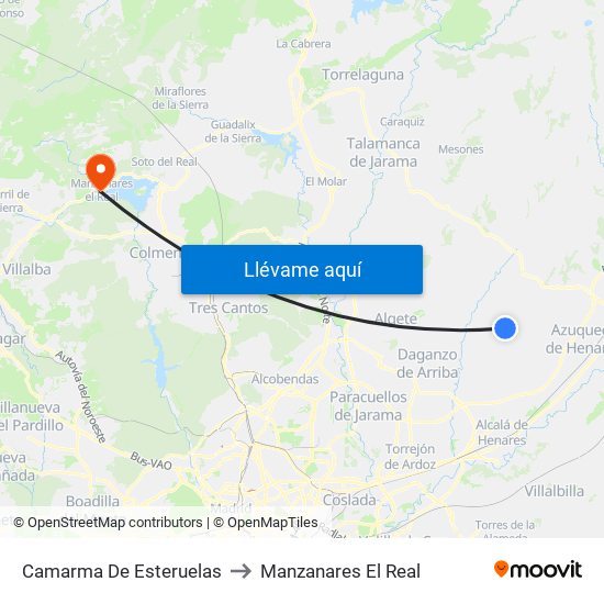 Camarma De Esteruelas to Manzanares El Real map
