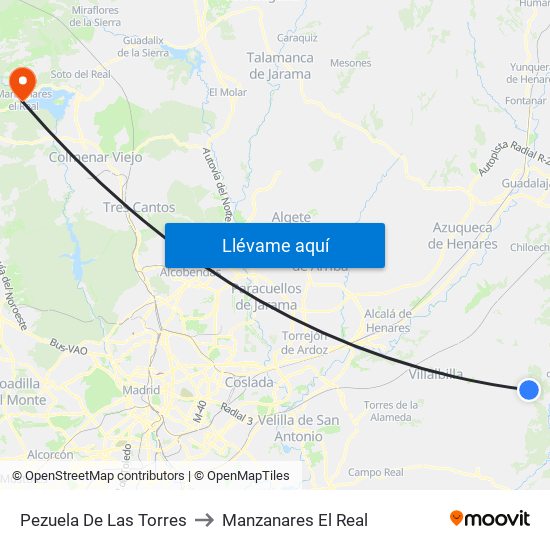 Pezuela De Las Torres to Manzanares El Real map