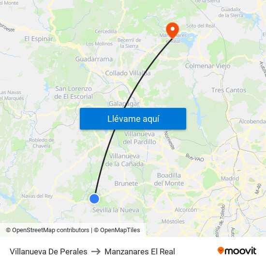 Villanueva De Perales to Manzanares El Real map