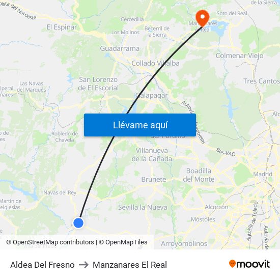 Aldea Del Fresno to Manzanares El Real map