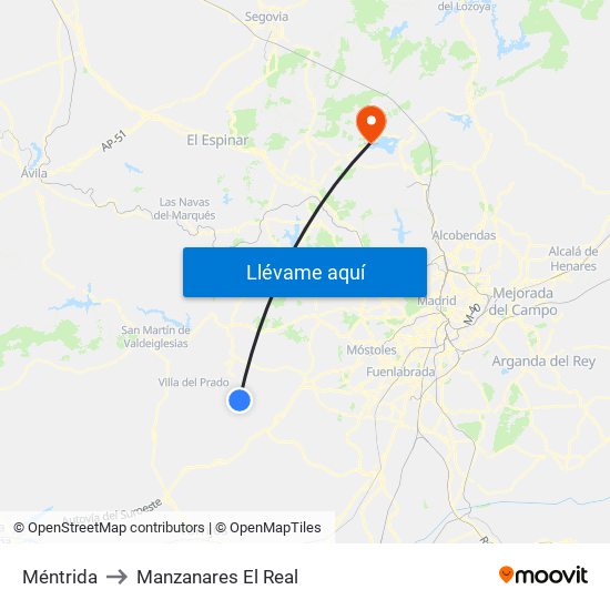 Méntrida to Manzanares El Real map