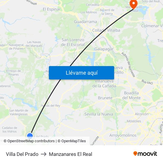 Villa Del Prado to Manzanares El Real map