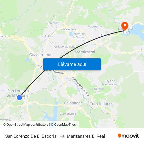 San Lorenzo De El Escorial to Manzanares El Real map