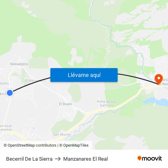 Becerril De La Sierra to Manzanares El Real map