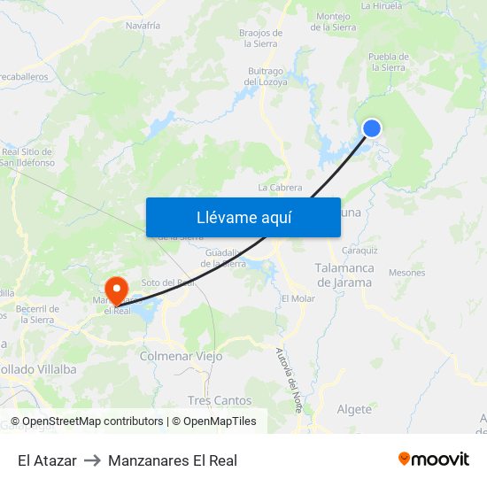 El Atazar to Manzanares El Real map