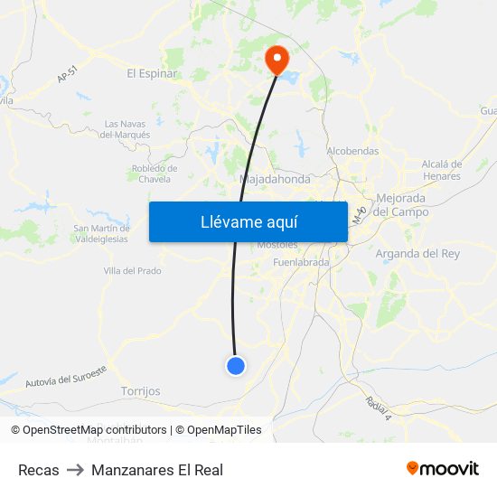 Recas to Manzanares El Real map