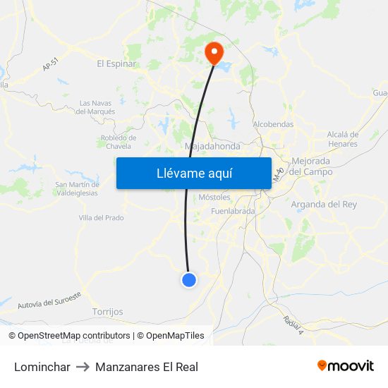 Lominchar to Manzanares El Real map