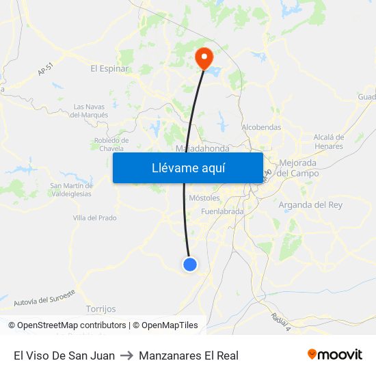 El Viso De San Juan to Manzanares El Real map