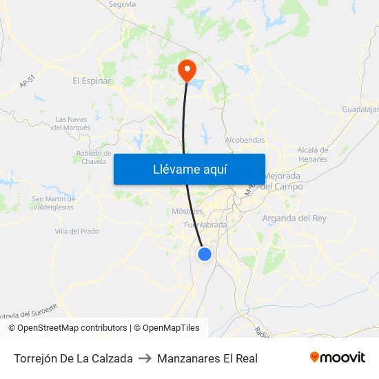 Torrejón De La Calzada to Manzanares El Real map