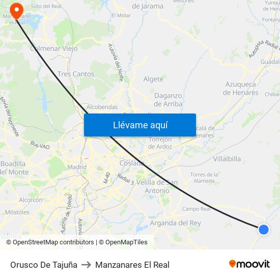 Orusco De Tajuña to Manzanares El Real map