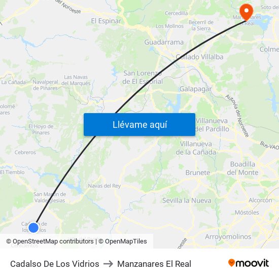 Cadalso De Los Vidrios to Manzanares El Real map