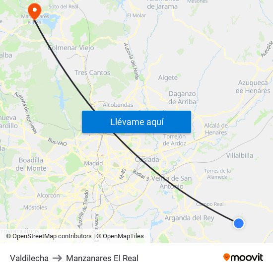 Valdilecha to Manzanares El Real map