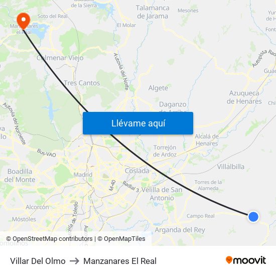 Villar Del Olmo to Manzanares El Real map