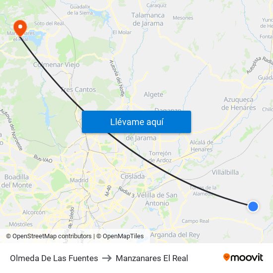Olmeda De Las Fuentes to Manzanares El Real map