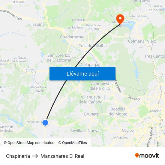 Chapinería to Manzanares El Real map