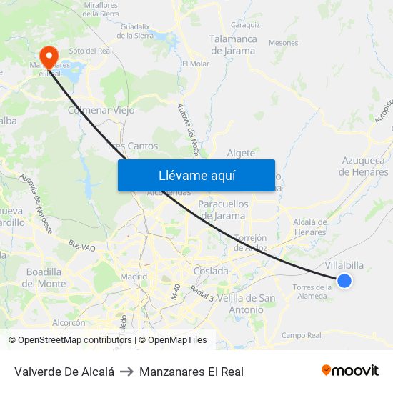 Valverde De Alcalá to Manzanares El Real map