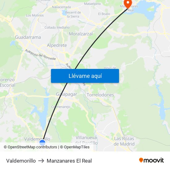 Valdemorillo to Manzanares El Real map