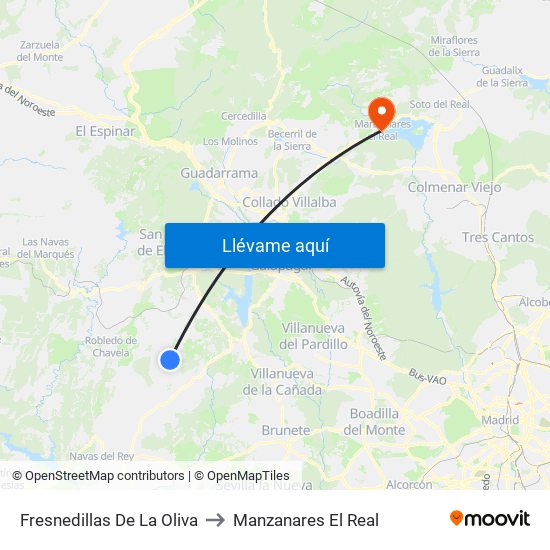 Fresnedillas De La Oliva to Manzanares El Real map