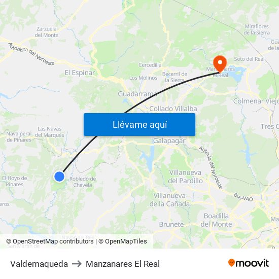 Valdemaqueda to Manzanares El Real map