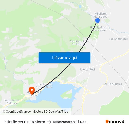 Miraflores De La Sierra to Manzanares El Real map