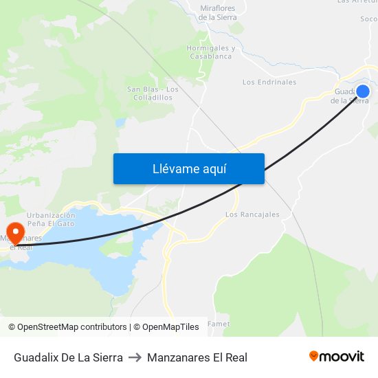 Guadalix De La Sierra to Manzanares El Real map