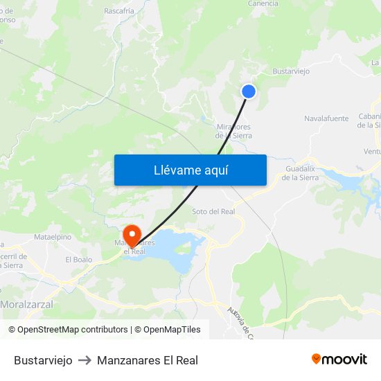 Bustarviejo to Manzanares El Real map
