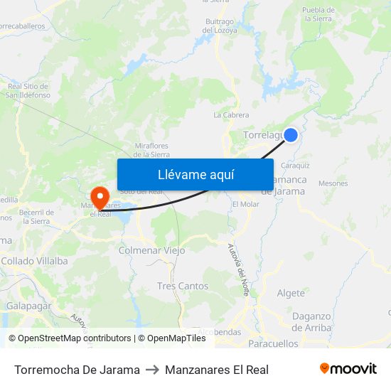 Torremocha De Jarama to Manzanares El Real map
