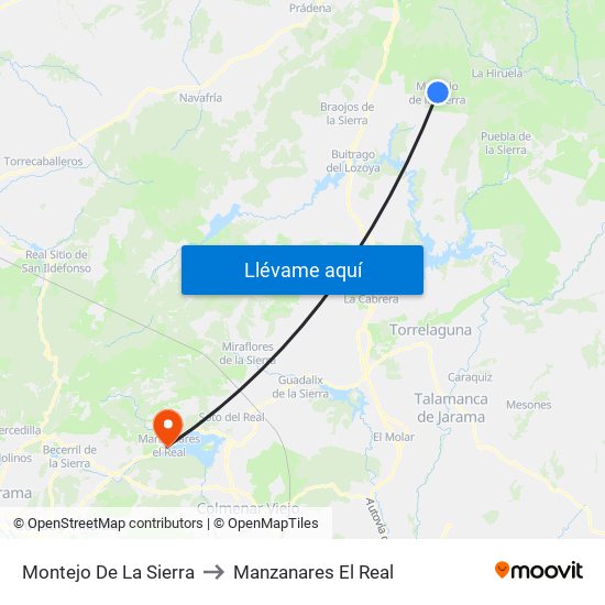 Montejo De La Sierra to Manzanares El Real map